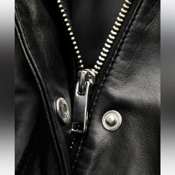 ジャケット・アウター AND logo leather jacket ZARA 100% LEATHER JACKET ZW COLLECTION 5479/263 BLACK FAUX FUR